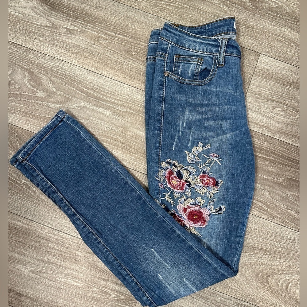 Machine Embroidery Floral Jeans Size 8